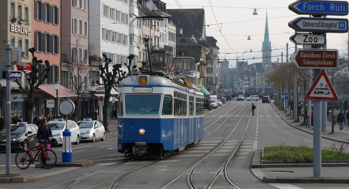 Mirage Be4/6 1675 auf der Museumslinie 21. Limmatquai 27.02.2016.