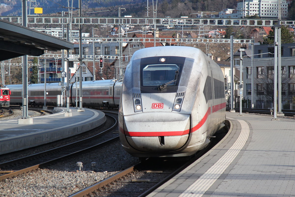 Mit dem heutigen Fahrplanwechsel kam erstmals ein ICE 4 (BR 412) fahrplanmässig nach Chur.Er wird den ICE 1 ablösen.Chur,15.12.19