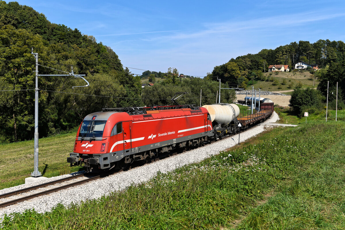 Mit einem kurzen, aber fotogenen gemischten Güterzug konnte ich am 13. September 2021 die 541 011 der SŽ bei Štrihovec kurz hinter der österreichischen Grenze fotografieren.