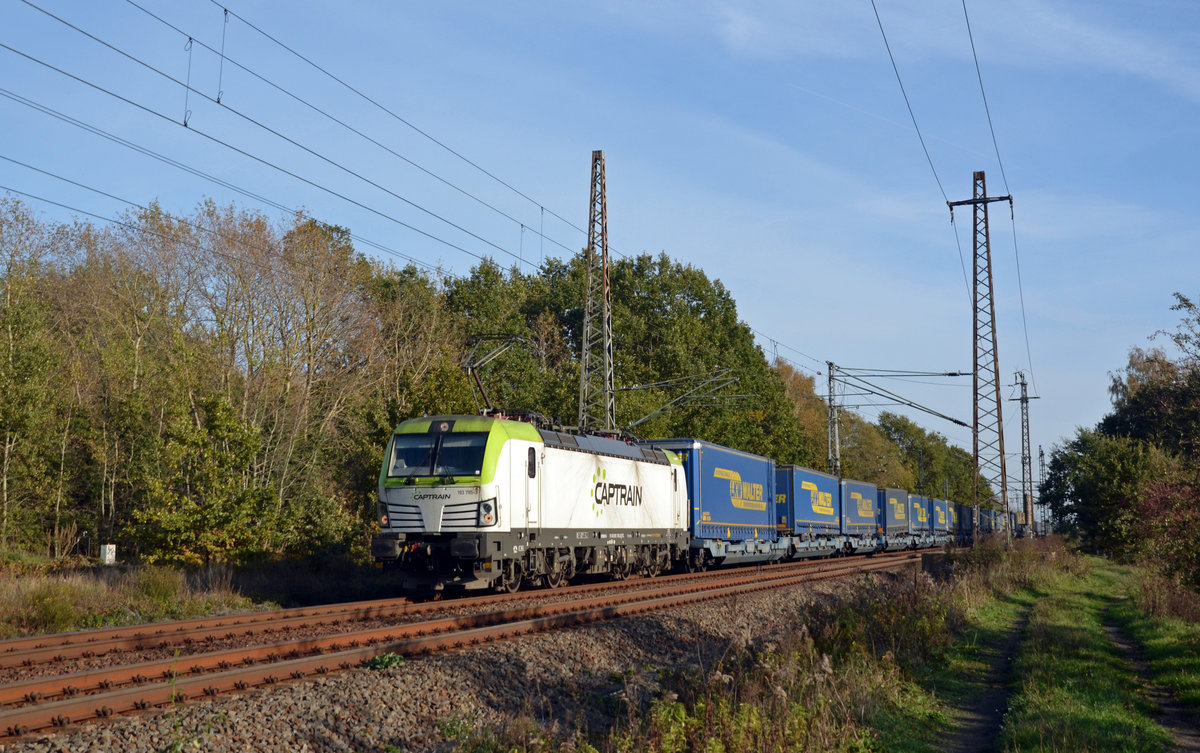Mit einem LKW-Walther-KLV am Haken rollte 193 785 am 31.10.19 durch Wittenberg-Labetz Richtung Wittenberg, wo Richtung Bitterfeld abgezweigt wurde.