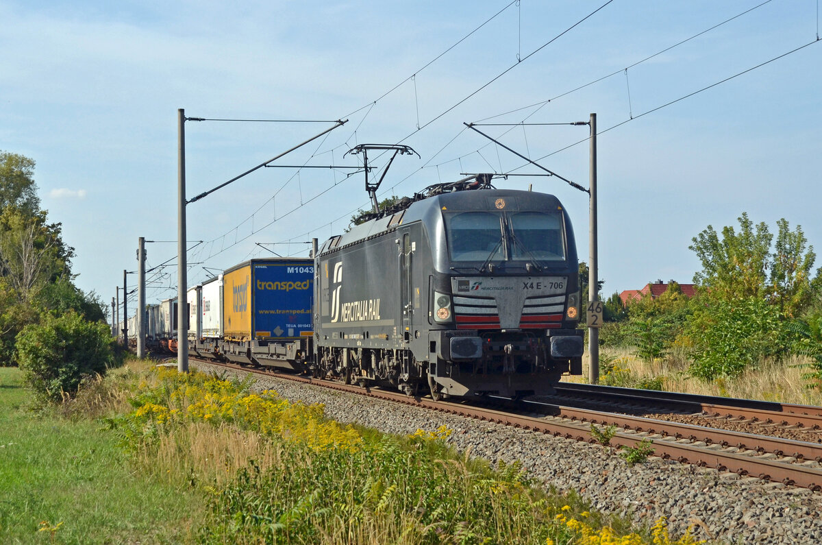 Mit einem Schenker-KLV-Zug von Rostock nach Verona rollte 193 706 am 04.09.22 durch Greppin Richtung Bitterfeld. 