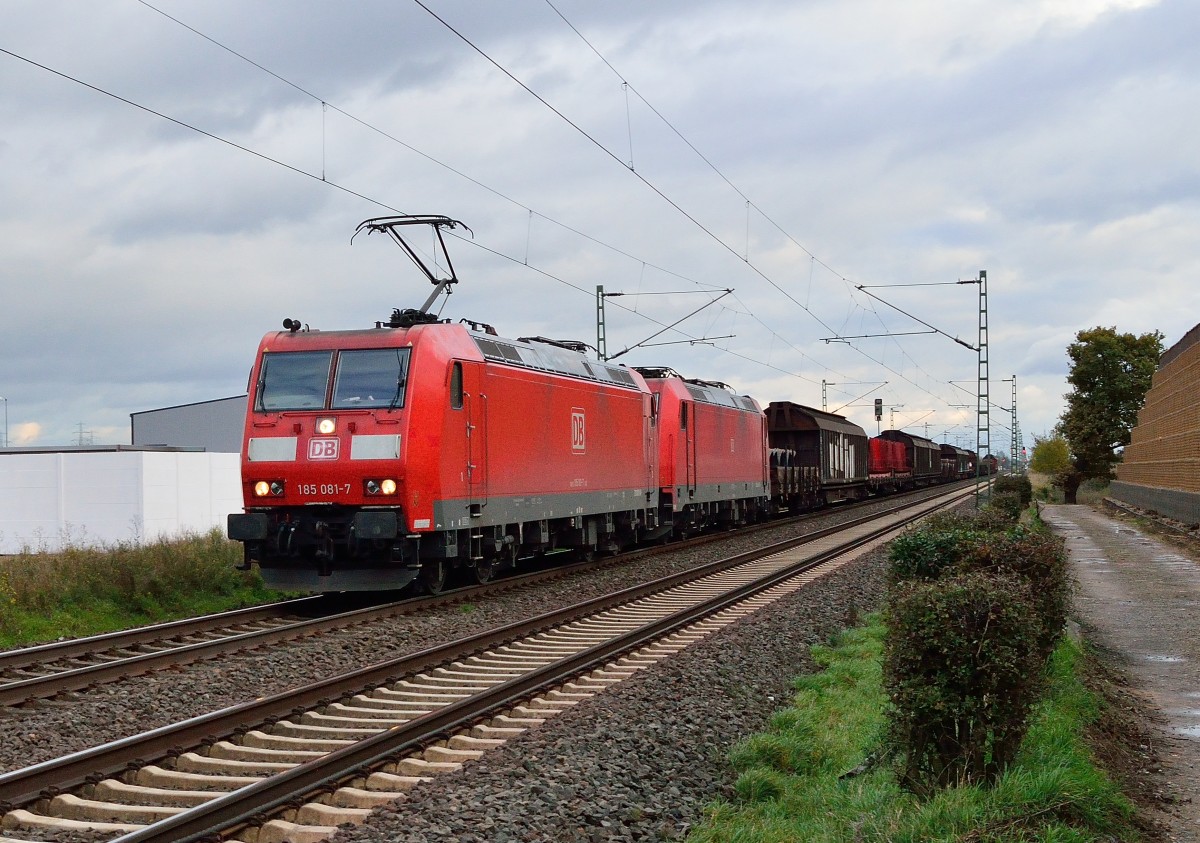Mit einem Stahlexpress im Rcken und einer kalten Schwesterlok kommt am Sonntag den 10.11.2013 die 185 081-7.