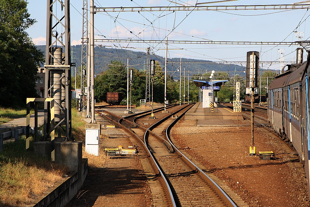 Mittelbahnsteig des Bahnhof Lipnik nad Becvou am 11.August 2018.