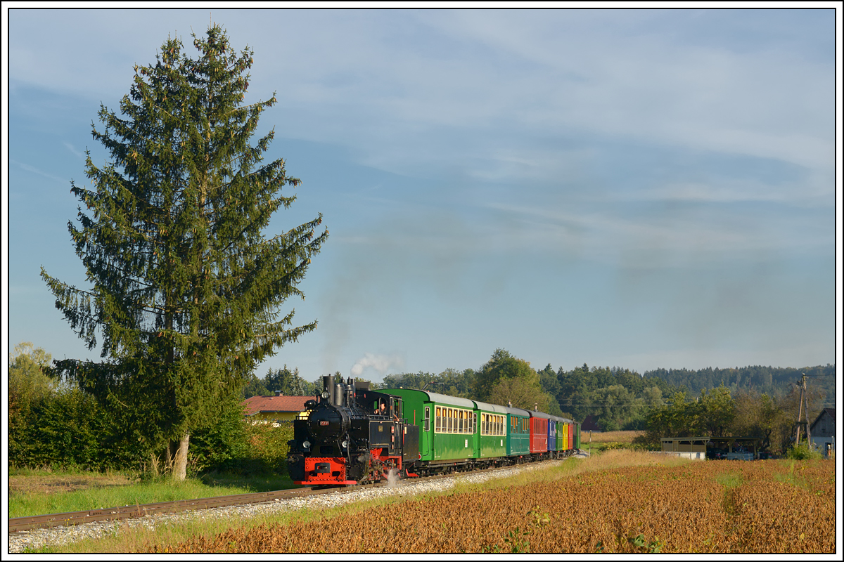 Mittlerweile dürfte ich in den letzten Jahren die Stainzerbahn aus so gut wie jedem Winkel fotografiert haben. Hier war ich allerdings noch nie, und zwar in der Katastralgemeinde Graschuh, ca. 500 Meter vor der Einfahrt in den Bahnhof Stainz. (12.9.2018)