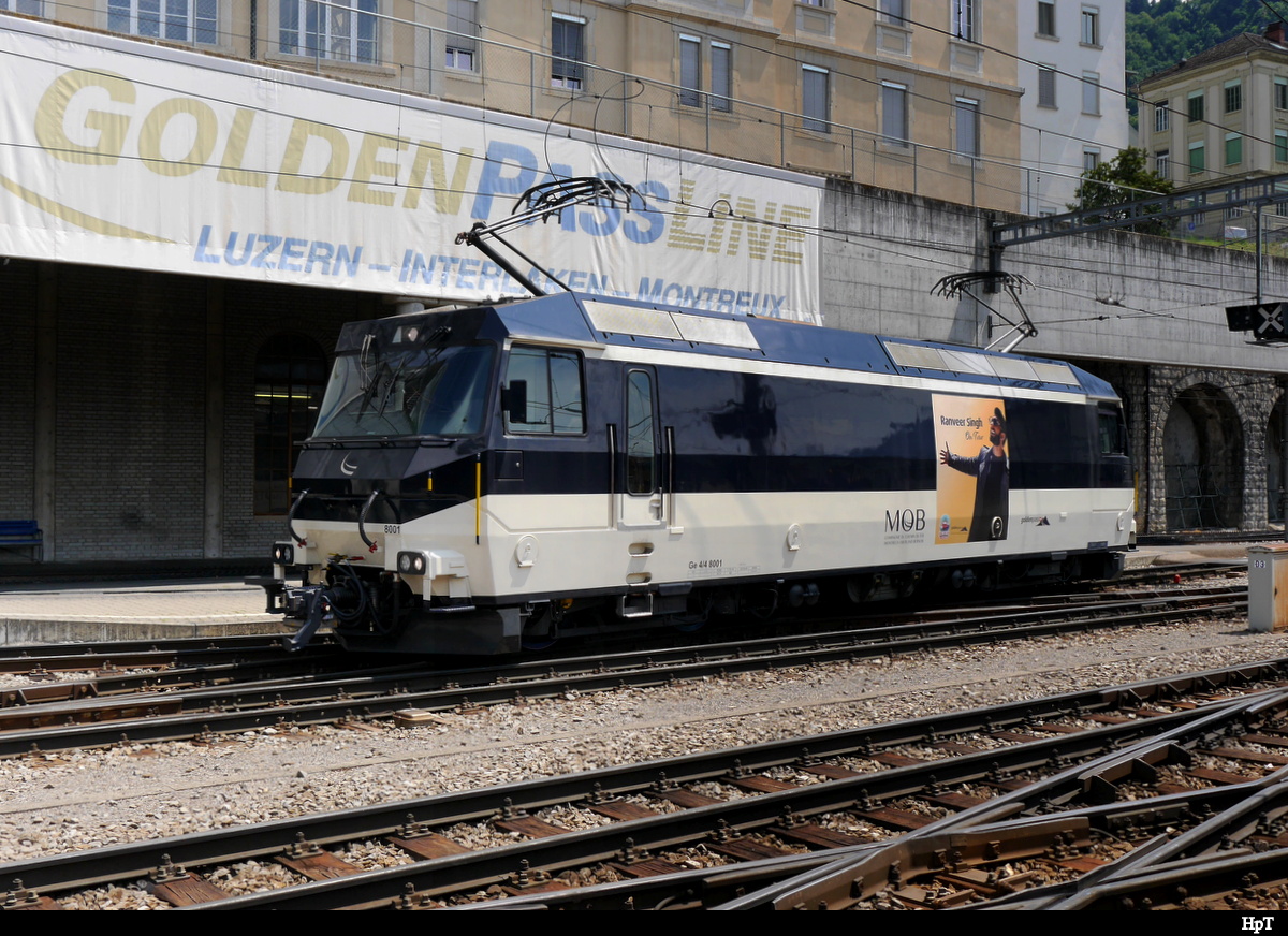 MOB / Goldenpass - Ge 4/4 8001 unterwegs als Lokfahrt im Bahnhof von Montreux am 14.07.2018