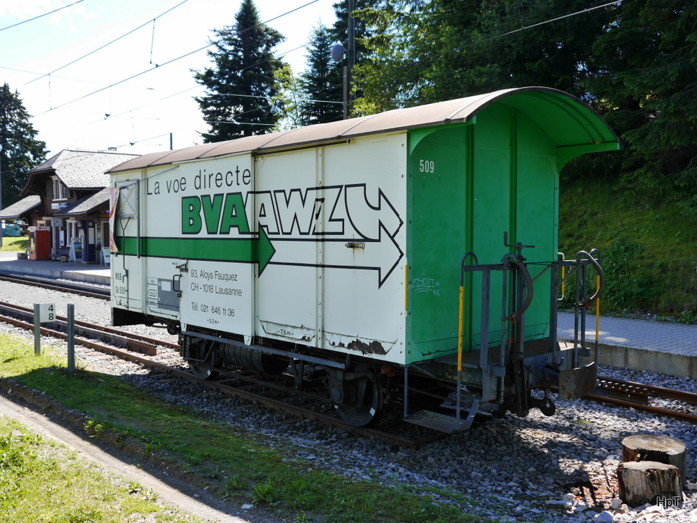MOB / Goldenpass - Güterwagen Gk 509 in Les Pleiades abgestellt am 06.07.2014