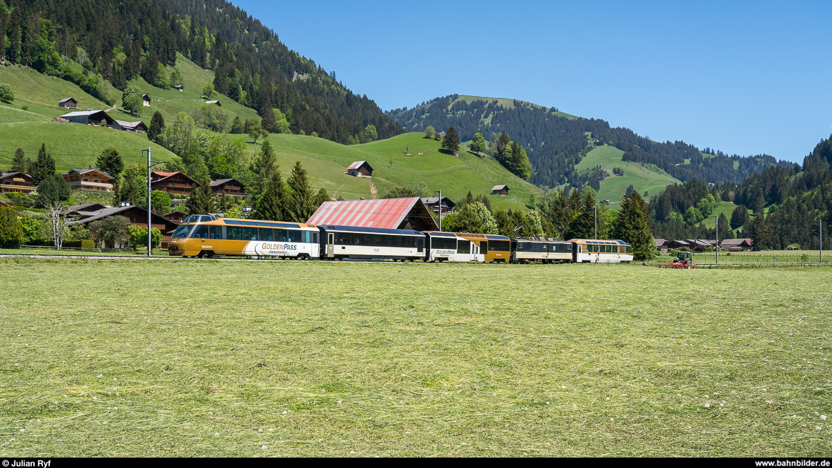 MOB GDe 4/4 6004 mit GoldenPass Panoramic 2119 am 21. Mai 2020 bei Rougemont.