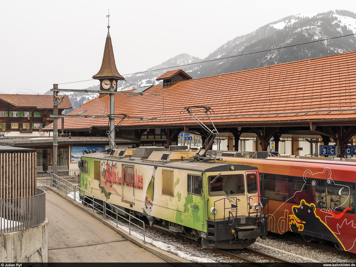 MOB GDe 4/4 6006 am 6. Februar 2021 abgestellt im Bahnhof Zweisimmen.