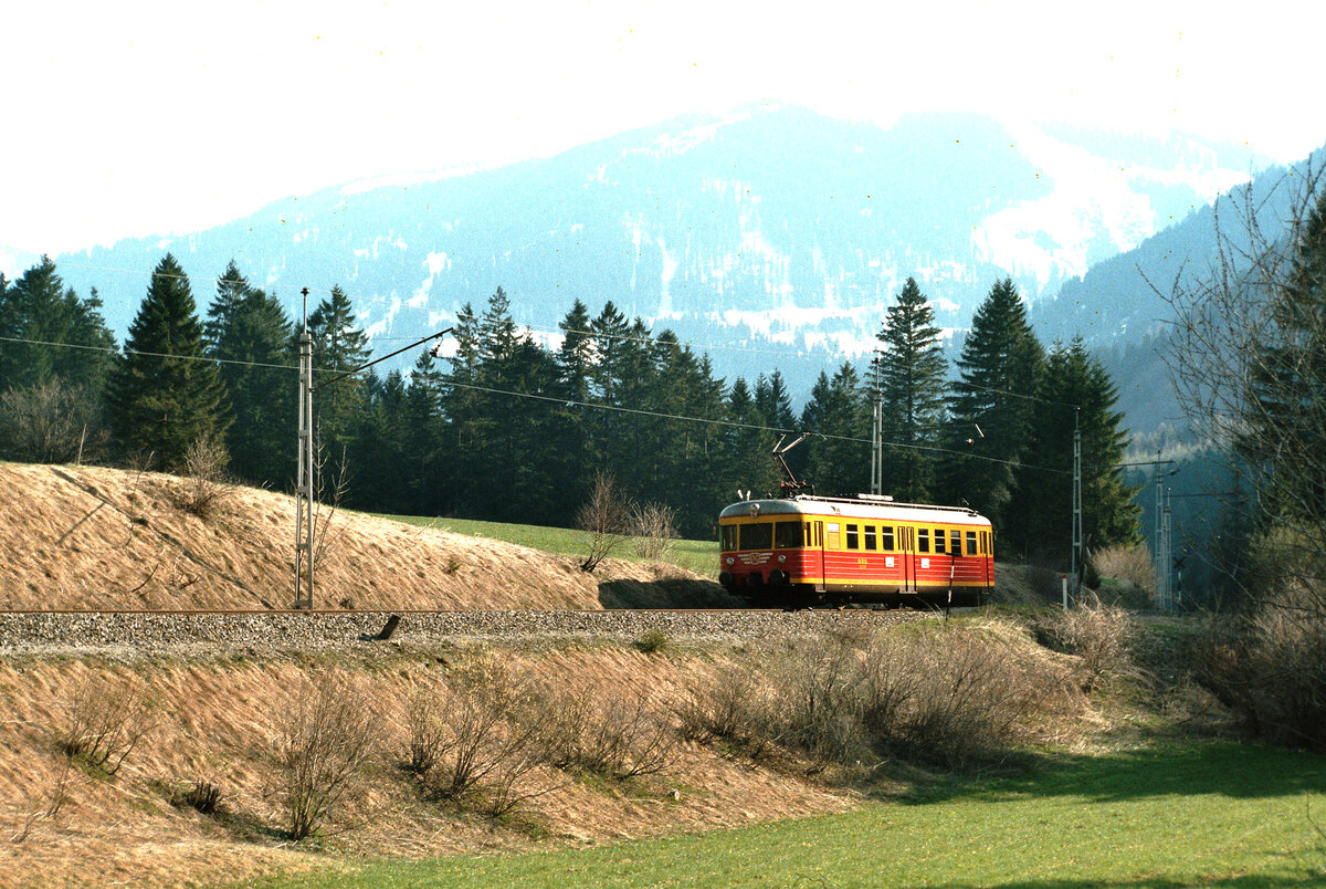 Montafonerbahn (MBS), ET 10.101 (Waggonbau Graaff/AEG 1950, von der Bad Eilsener Kleinbahn erworben, dort unter der Nummer ET 204 geführt), 23.04.1984