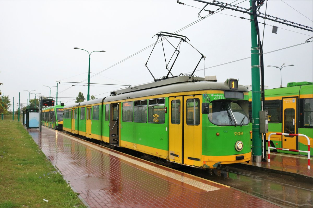 MPK Poznan Düwag GT8 Wagen 709 (ex Düsseldorf) am 17.07.18 in Posen Franowo (Polen)