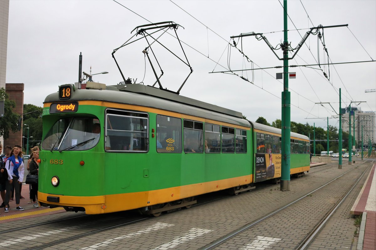MPK Poznan Düwag GT8 Wagen 683 (ex Düsseldorf) am 18.07.18 in Posen (Polen)