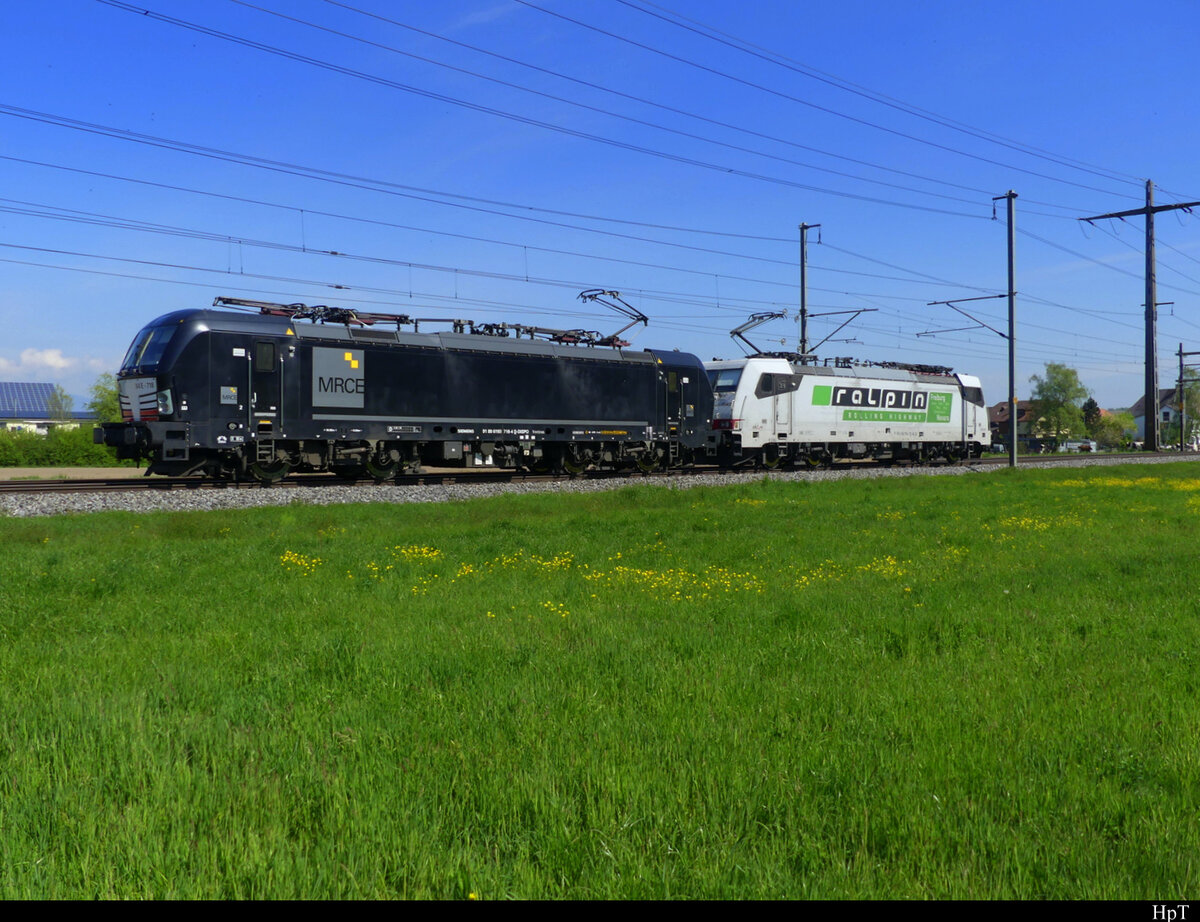 MRCE + D-BLS - Lok`s 193 718-4 + 186 904-9 als Lokzug unterwegs bei Lyssach am 02.05.2022