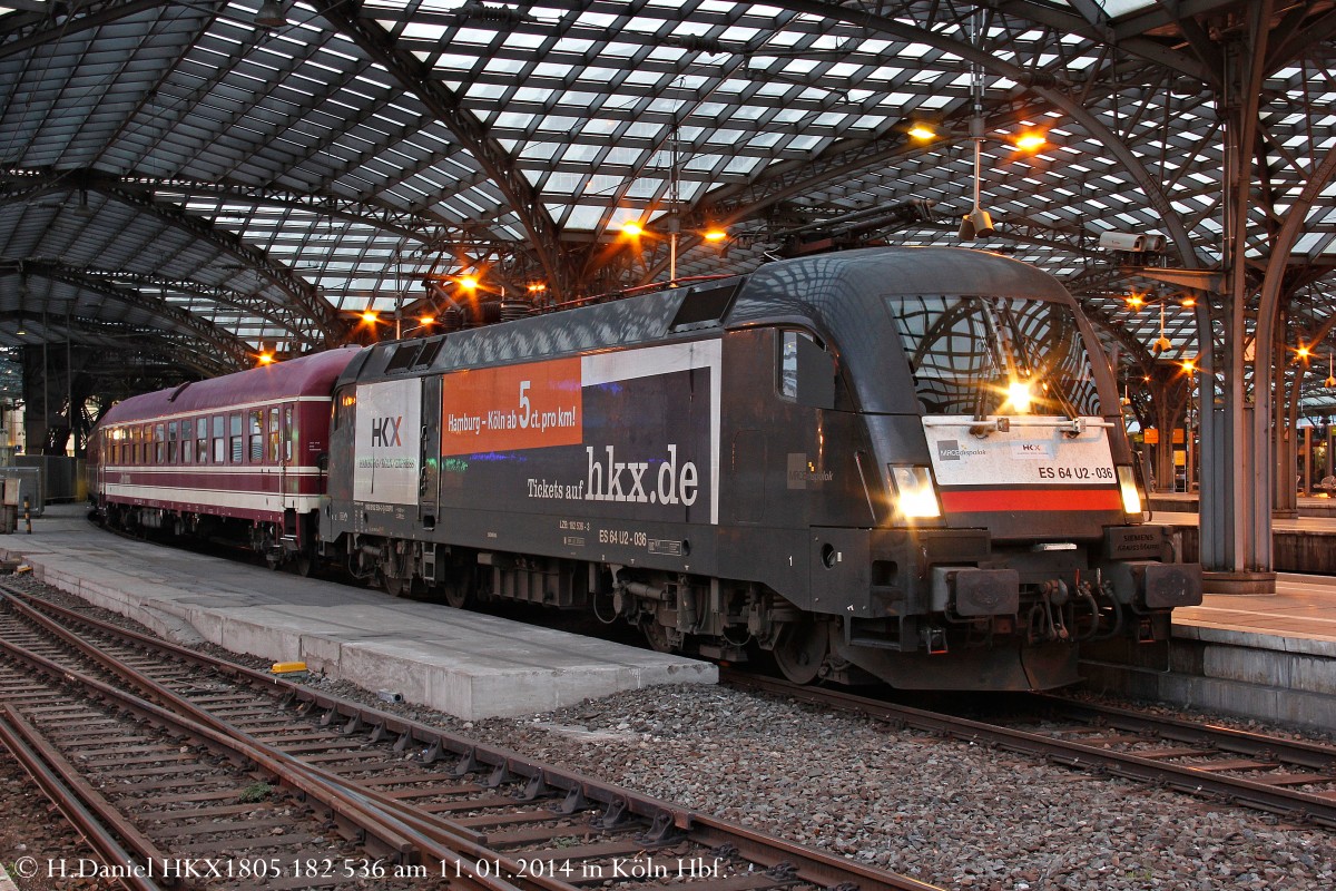 MRCE 182 536-3 mit HKX1805 in K�ln Hbf, Januar 2014.