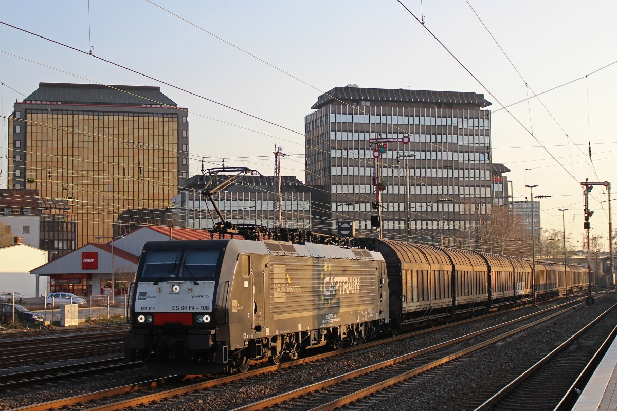 MRCE Dispolok/BCB ES 64 F4-108 am 5.3.14 mit einem Papierzug in Düsseldorf-Rath.