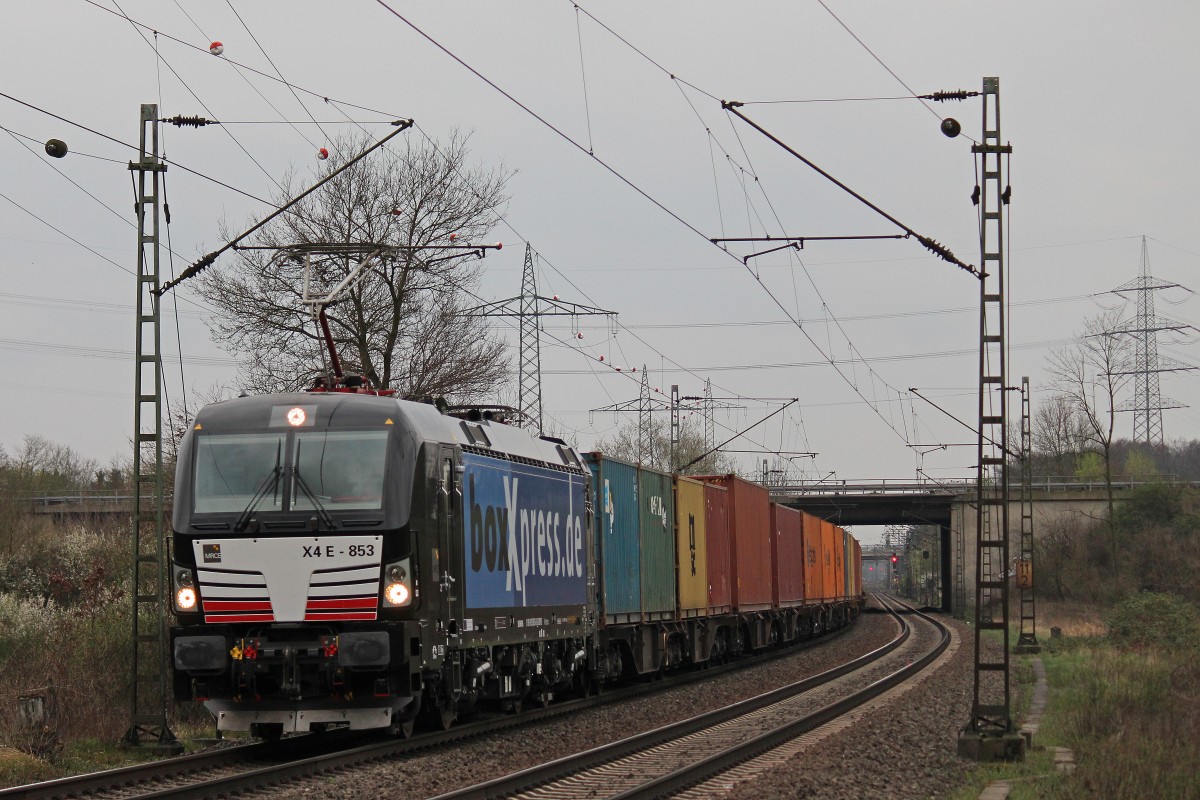 MRCE Dispolok/boxXpress.de X4E-853 (193 853) am 17.3.14 mit dem DGS 69164 von Mannheim Hbgf nach Weddewarder Tief in Ratingen-Lintorf.