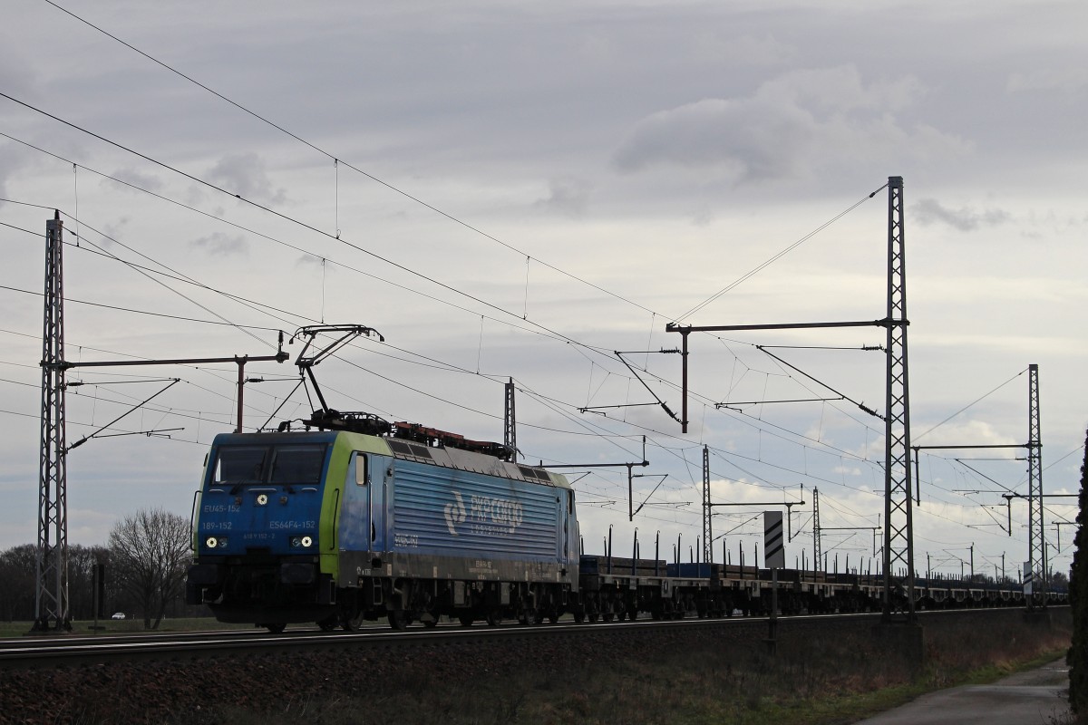 MRCE Dispolok/PKP Cargo ES 64 F4-152 am 15.2.14 mit einem Stahlzug in Dedensen-Gümmer.