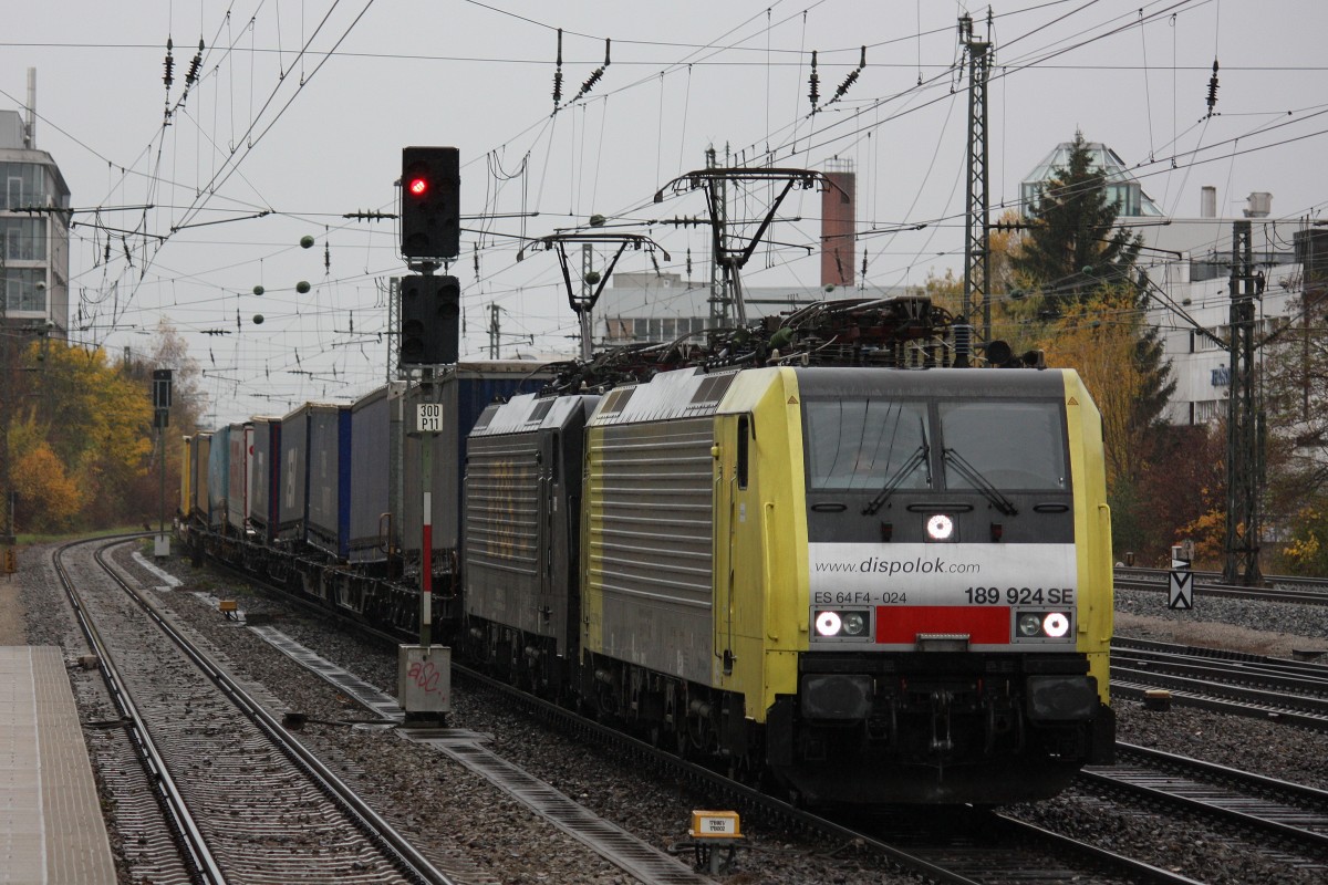 MRCE Dispolok/TXL ES 64 F4-024+MRCE Dispolok/TXL ES 64 F4-115 am 10.11.13 mit einem KLV in Mnchen-Heimeranplatz.