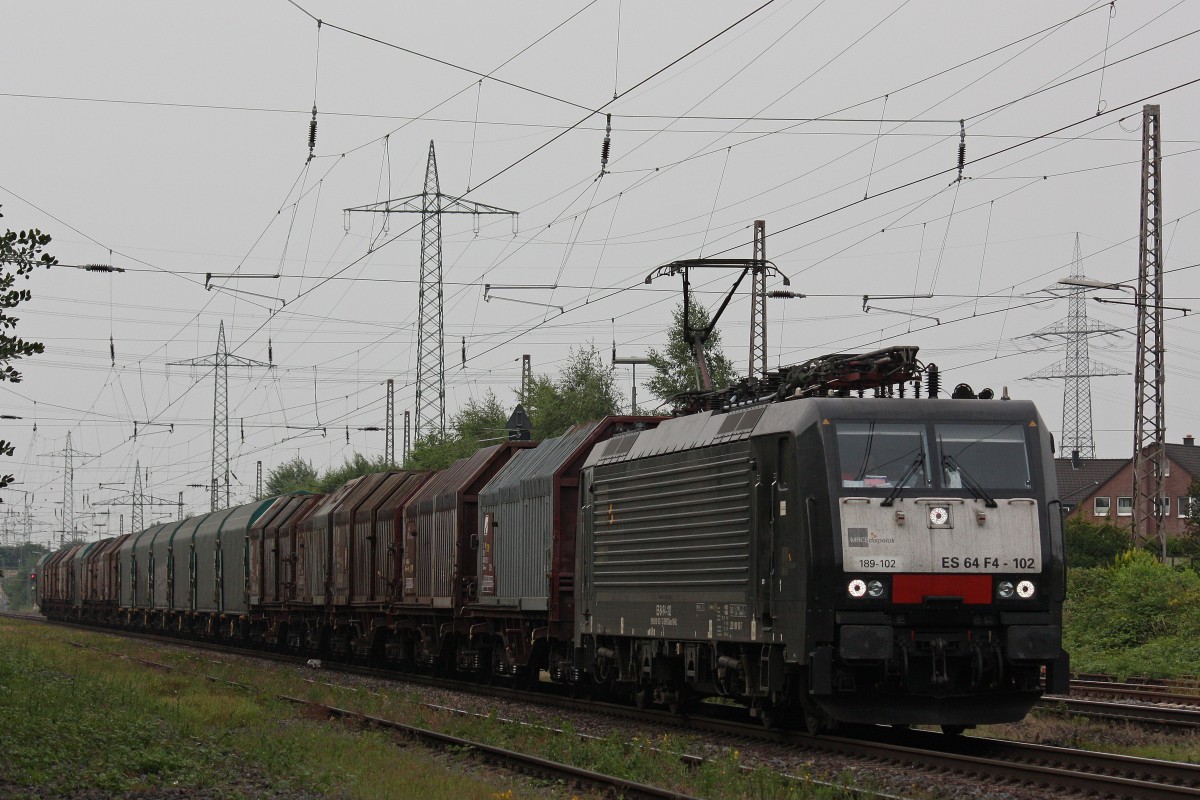 MRCE Dispolok/TXL ES 64 F4-102 mit einem Stahlzug am 17.7.13 in Ratingen-Lintorf.
