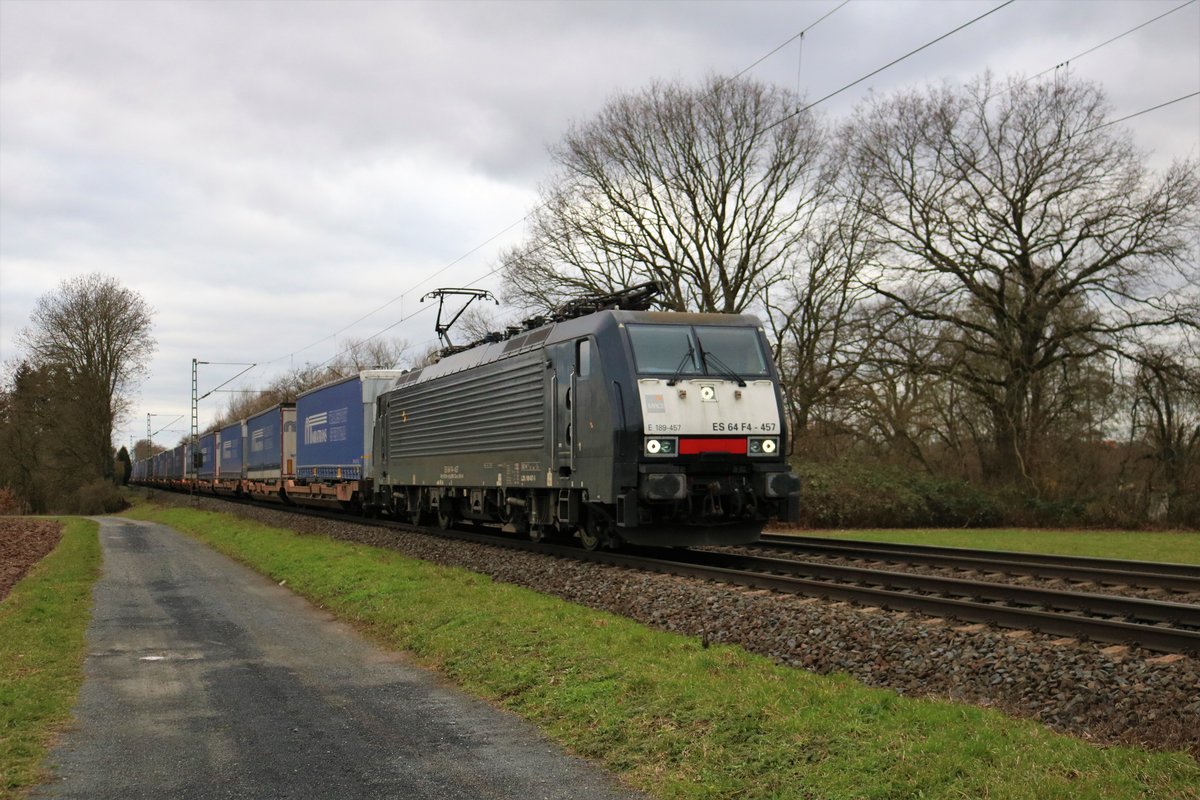 MRCE/Dispolok ES 64 F4-457 (189 457) mit Miratrans KLV in Maintal Ost am 14.02.20