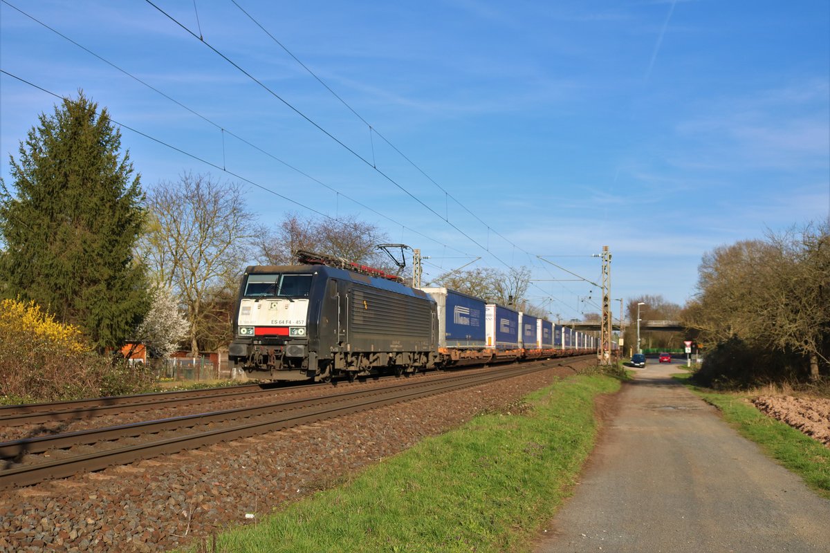 MRCE/Dispolok ES 64 F4-457 (189 457) mit Miratrans KLV in Maintal Ost am 15.03.20