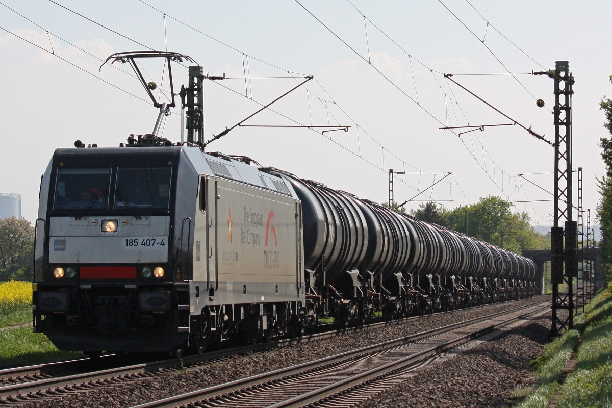 MRCE/TXL 185 407 am 4.5.13 mit einem Kesselzug in Menden.