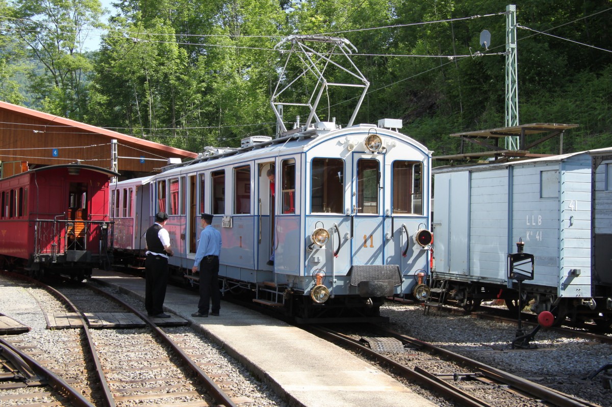 Museumsbahn Blonay-Chamby.MOB Triebwagen BCFe 4/4 Nr.11(1905)Chamby,Depot Chaulin 07.06.14