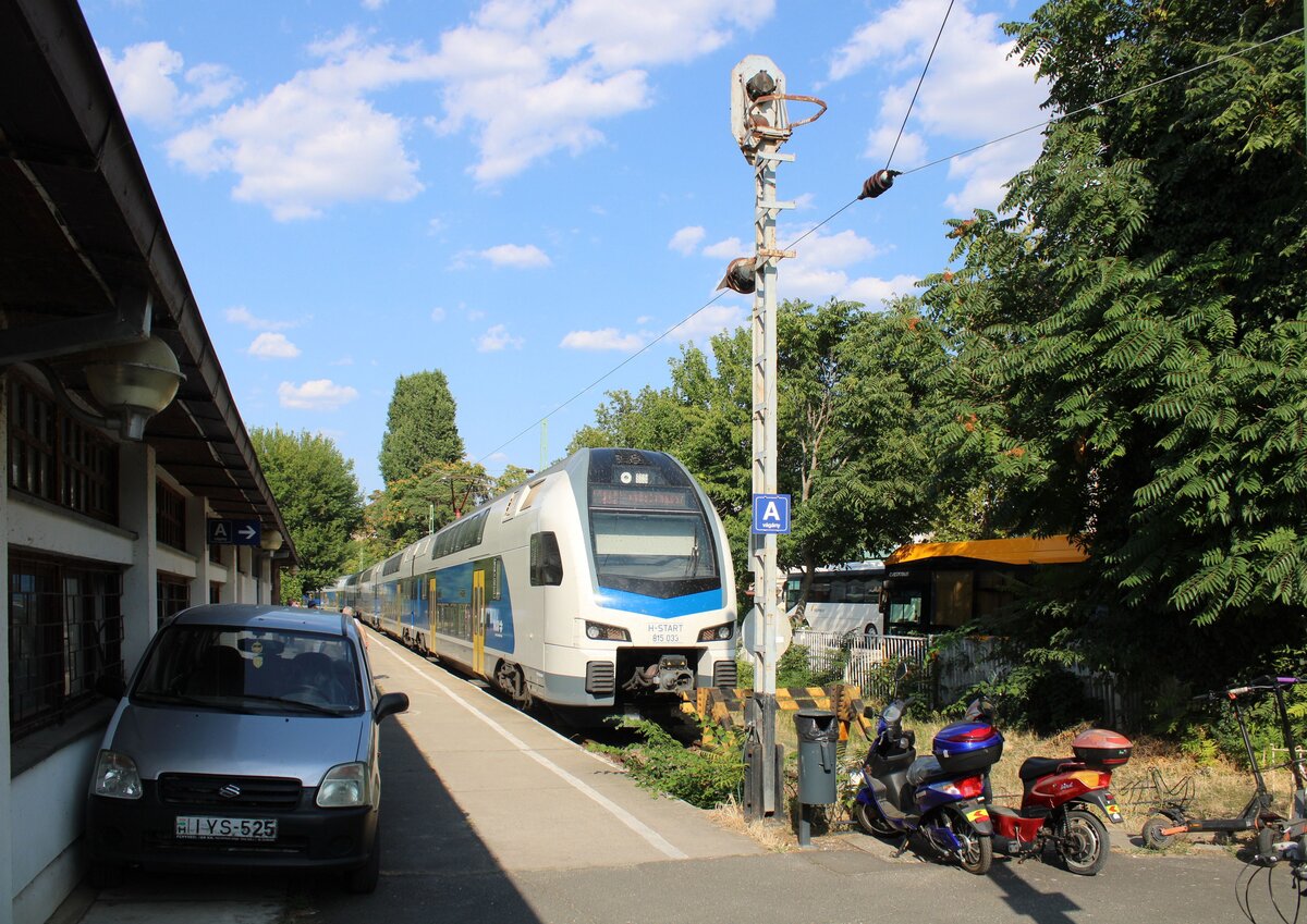 M�V-START 815 033 als Ex 1678  Panor�ma  nach Ny�regyh�za, am 01.08.2026 am Bahnsteig A in Si�fok.
