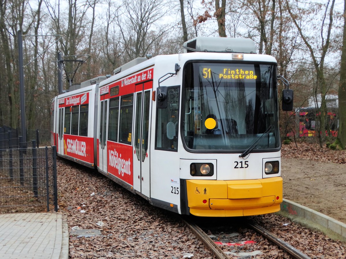 MVG Adtranz GT6M-ZR Wagen 213 am 17.12.16 in Mainz Lerchenberg