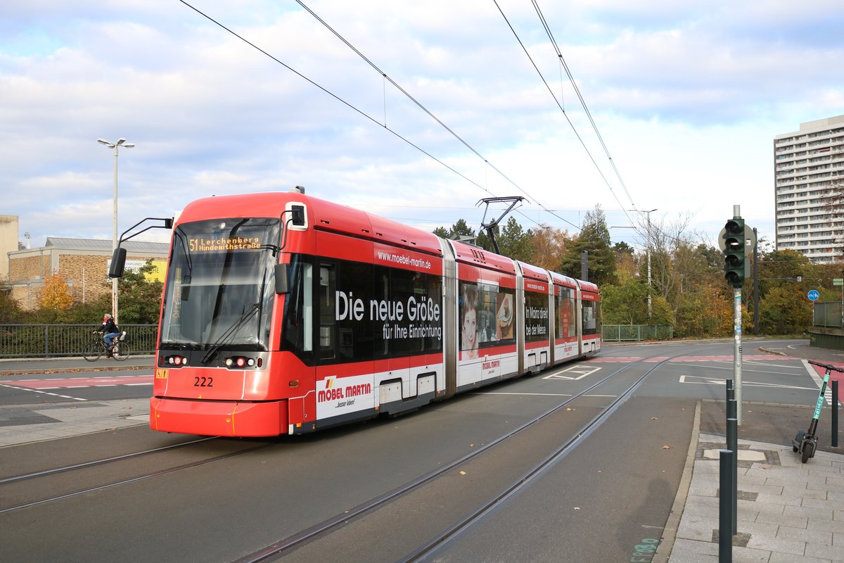 MVG Stadler Variobahn 222 am 09.11.19 in Mainz
