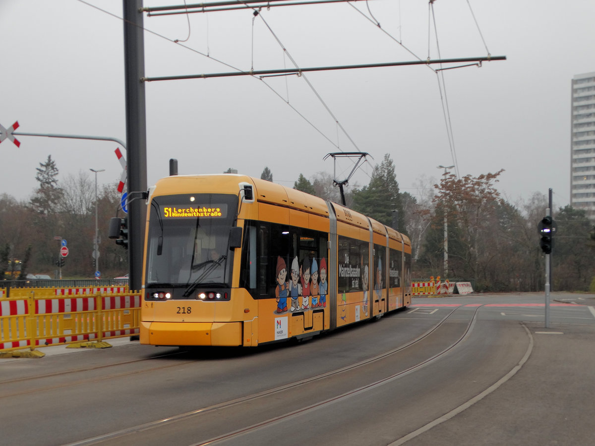 MVG Stadler Variobahn Wagen 218  Die Mainzelbahn ist da   am 17.12.16 in Mainz Universität