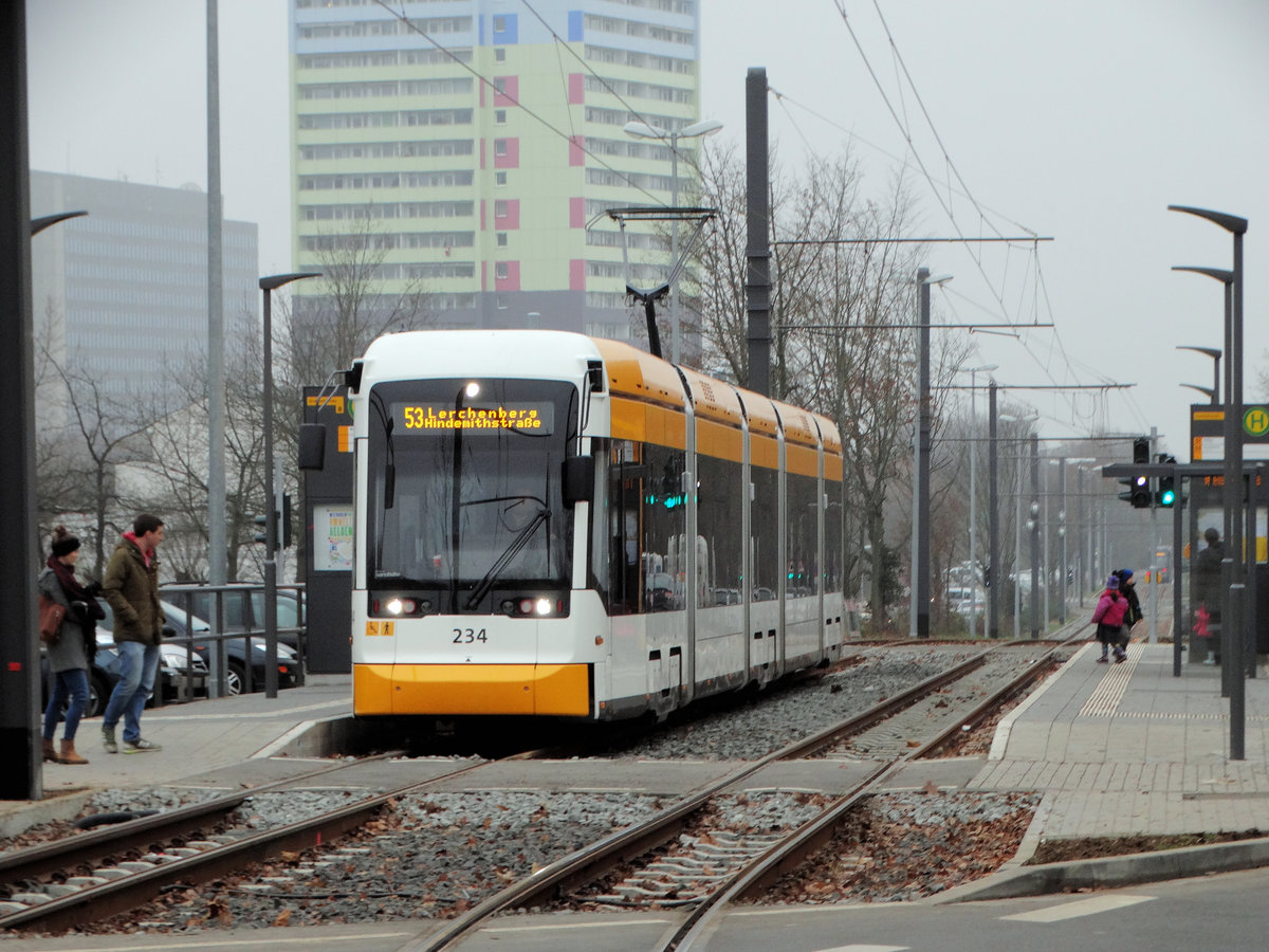 MVG Stadler Variobahn Wagen 234 am 17.12.16 in Mainz Lerchenberg