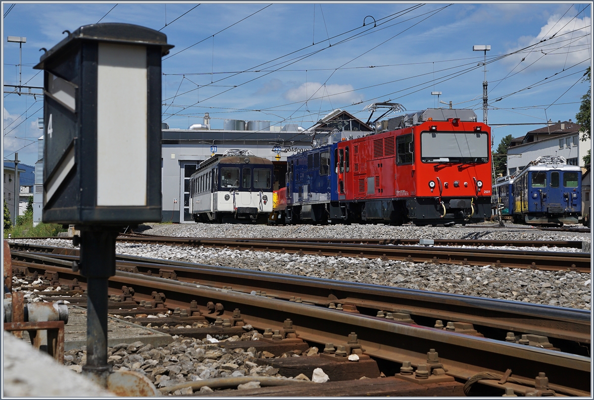 MVR HGem 2/2 2501 und MOB Hem 2/2 2502 in Vielfachsteuerung in Chernex. (Inbetriebnahme durch Stadler). 11. August 2016