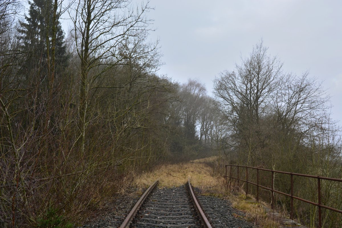 Nach 18Jahren wird die Westerwaldquerbahn aus dem Dornröschenschlaf geholt. Man plant eine Draisinenstrecke von Rennerod bis Westerburg. Man hat bereits einige Bahnübergänge erneuert. Bisland ist erst der Abschnitt Rennerod - Fehl-Ritzhausen freigegeben und befahrbar. Bis auch hier Draisinen rollen wird es wohl noch etwas dauern. Blick in Richtung Höhn.

Höhn 17.12.2016