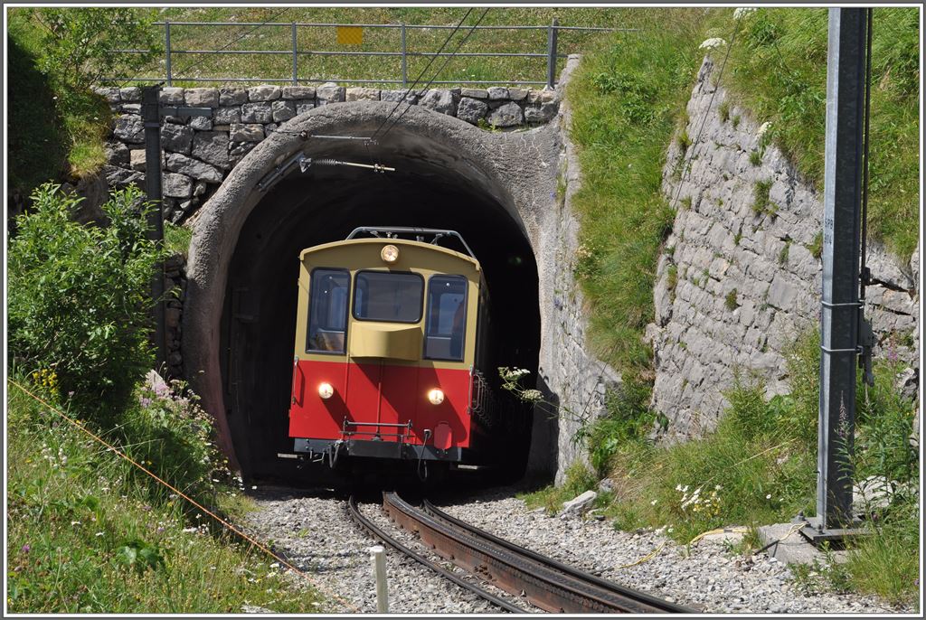 Nach der Alp Bigelti verschwindet der Zug im Grtli Tunnel. (06.07.2013)