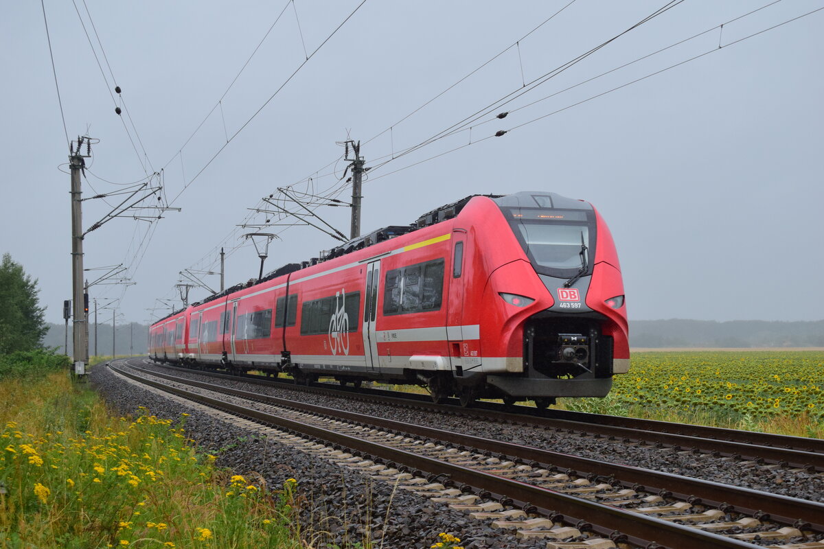 Nachschuss auf 463 098 und 463 097 als RE in Richtung Eilenburg. Standort war am Bahnübergang Wurzener Straße.

Mockrehna 27.07.2023