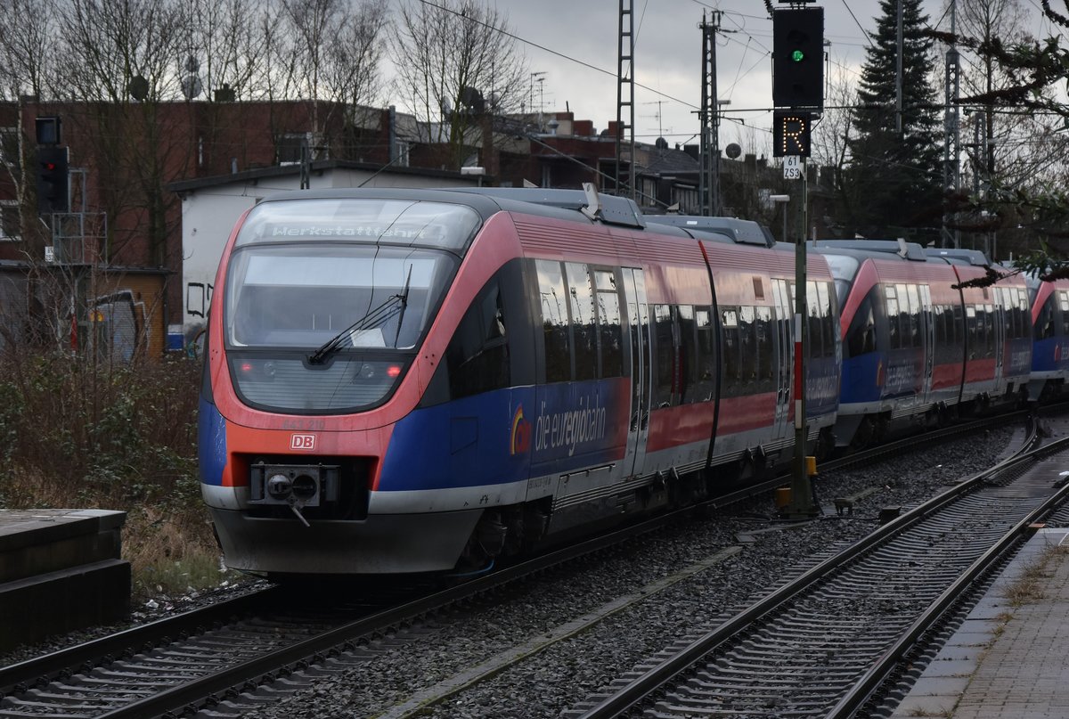 Nachschu auf einen Lokzug der aus 643ern der Euregiobahn durch Rheydt Hbf gen Aachen fuhr. Rheydt Hbf den 11.2.2018