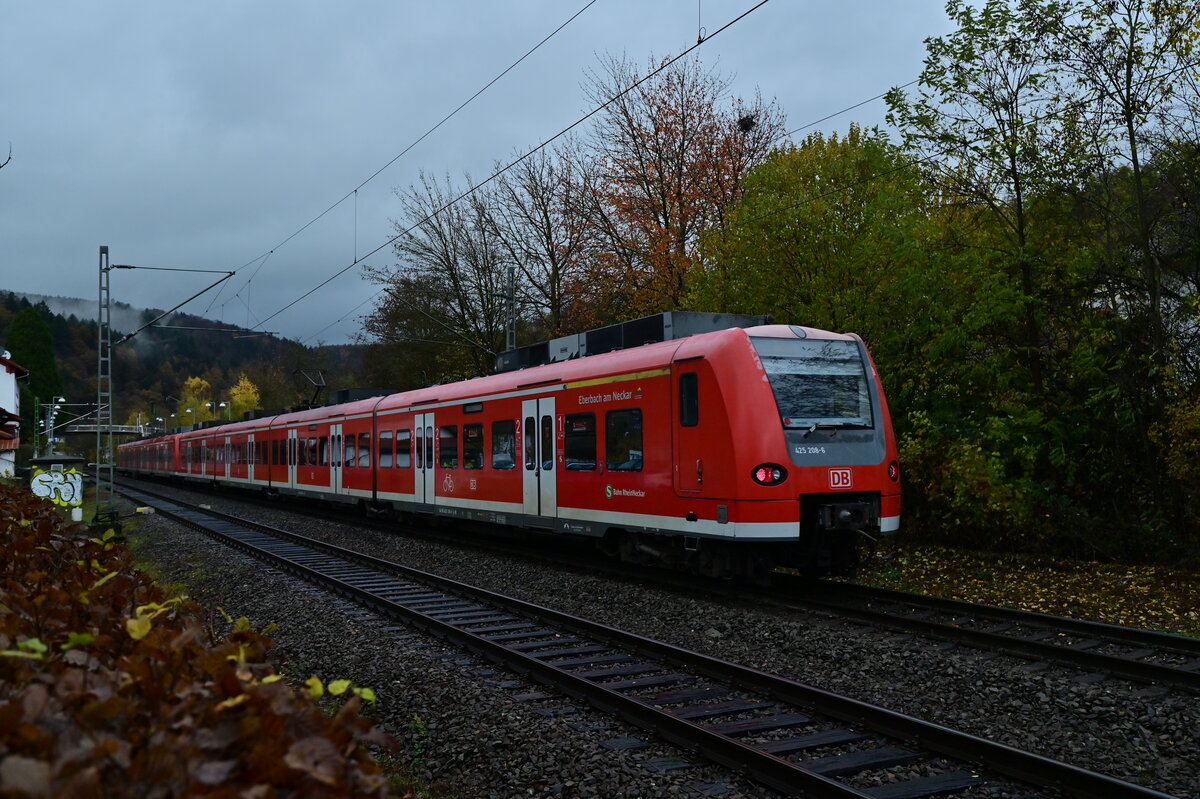 Nachschuß auf einen S1 Zug nach Homburg Saar Hbf der am Morgen des 21.11.2022, der Zugschluß wird vom 425 208 gebildet.