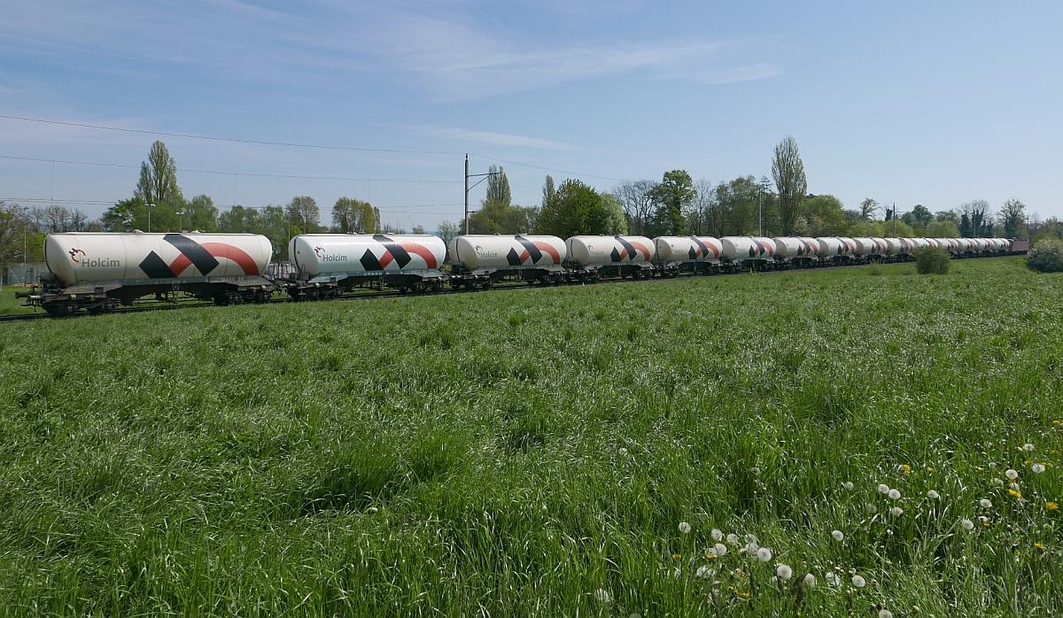 Nachschuss auf Re 6/6, 11603, WDENSWIL, die am 30.04.2016 die Holcim-Wagen in Konstanz bernommen hat und diese bei Mnsterlingen in Richtung Romanshorn zieht.