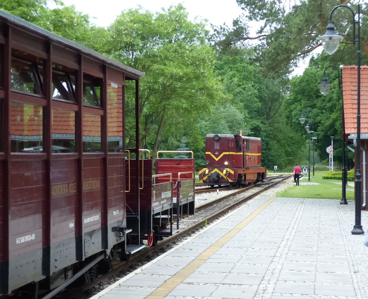 Nadmorska Kolej Wąskotorowa Lxd2-472  Rewal  beim umfahren des Zuges in Pogorzelica.