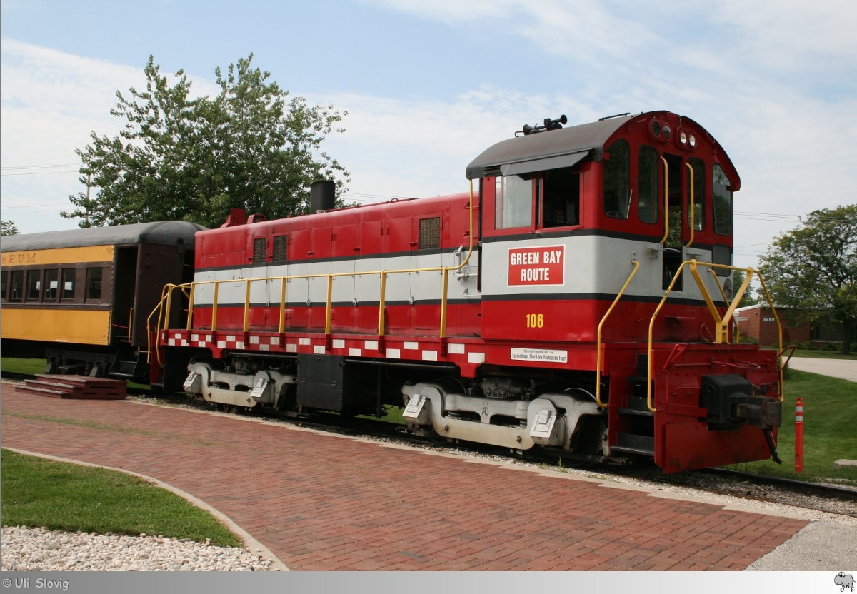 National Railroad Museum in Green Bay, Wisconsin / USA: Alco S-6 Green Bay Route # 106 (gebaut als # 1203 fr die Southern Pacific Railroad). Aufgenommen am 29. August 2013.
