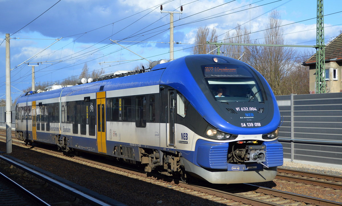 NEB mit der RB27 (Verstärkerfahrt) Richtung Berlin Gesundbrunnen mit VT 632.004 / SA 139.018 am 12.03.20 S-Bhf. Berlin-Blankenburg. 
