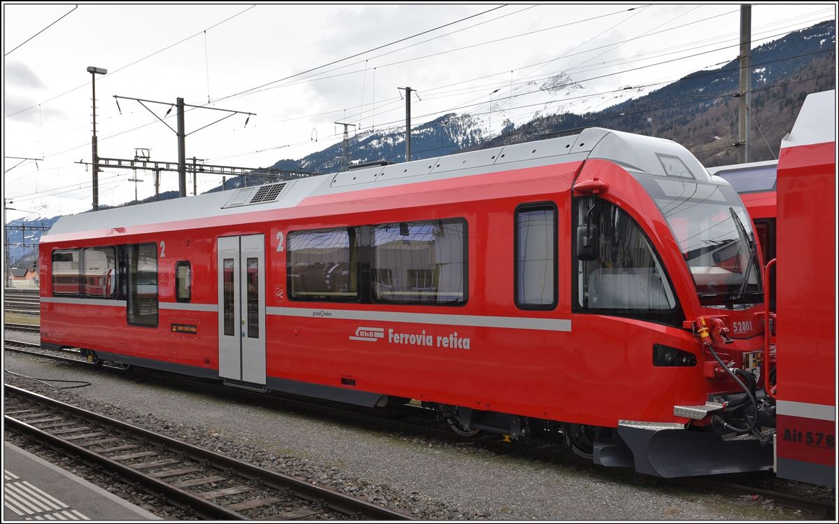 Neuer Stadler Universalsteuerwagen Bit 52801 in Landquart. (15.03.2018)