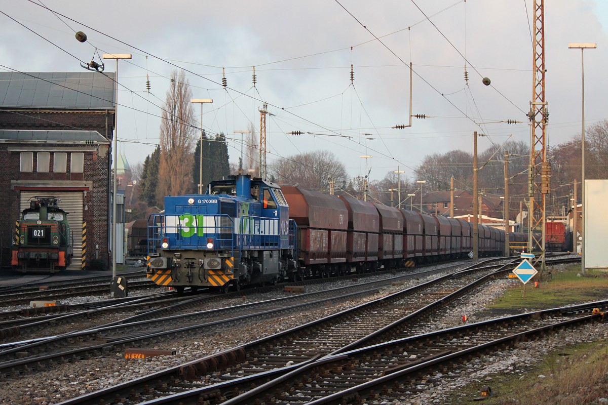 NIAG 31 zog am 29.1.14 ihren Kohlezug aus Scholven durch Gladbeck-West.