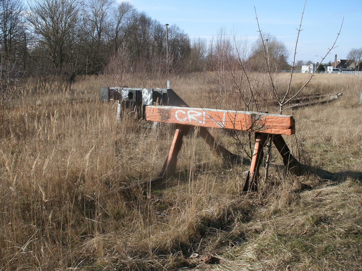 Nicht mehr genutzte Prellböcke,am 23.Februar 2014,in Barth.
