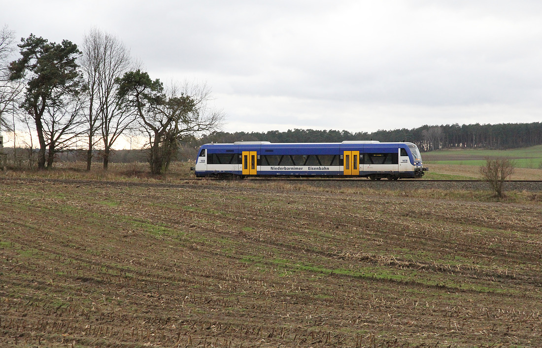 Niederbarnimer Eisenbahn VT 018 // Aufgenommen zwischen Britz und Golzow (bei Eberswalde) // 5. Januar 2018
