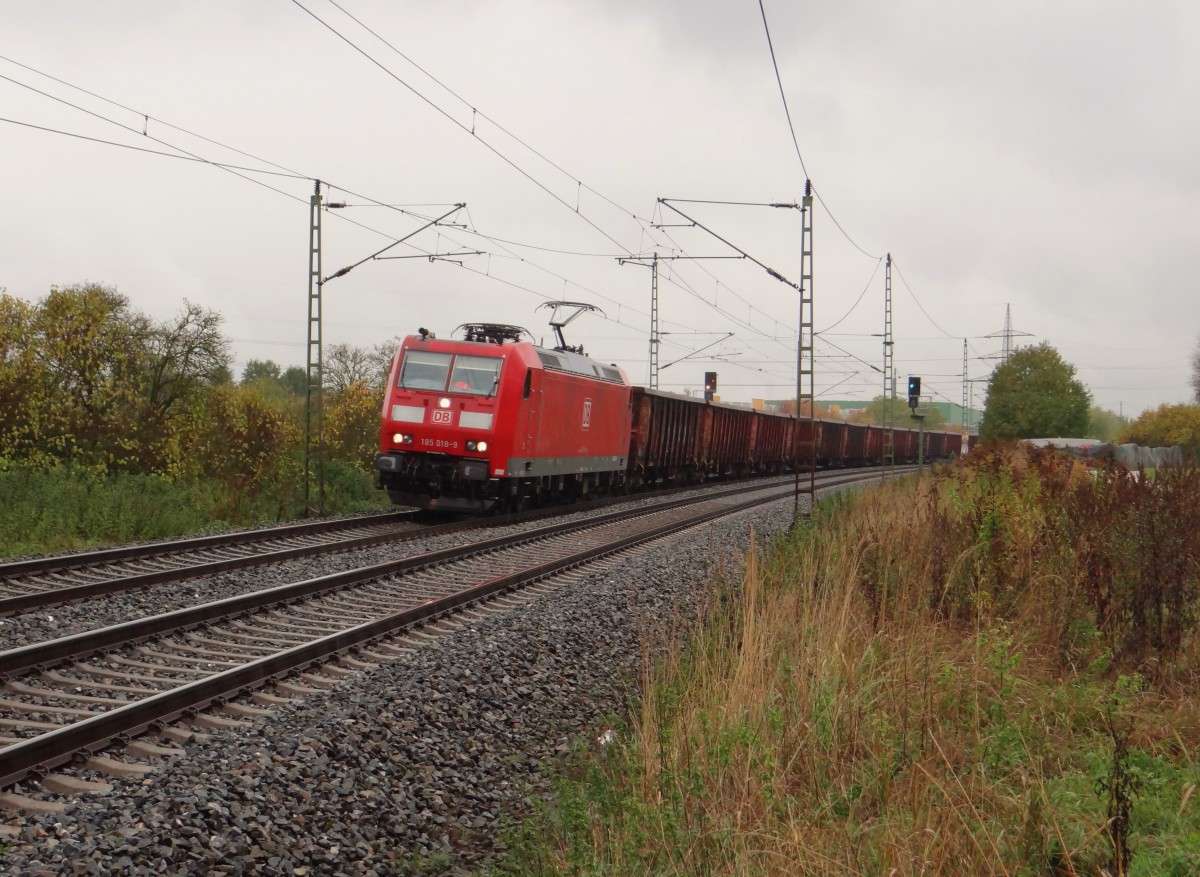 Nieselregen und Nebel am 16.10.15 in Neu-Ulm. 185 018-9 kam mit einem schönen Zug.  