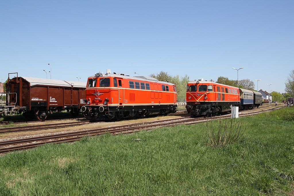 NLB 2143.56 und RBAHN 2050.09 am 21.April 2018 beim Verschub in Mistelbach LB.