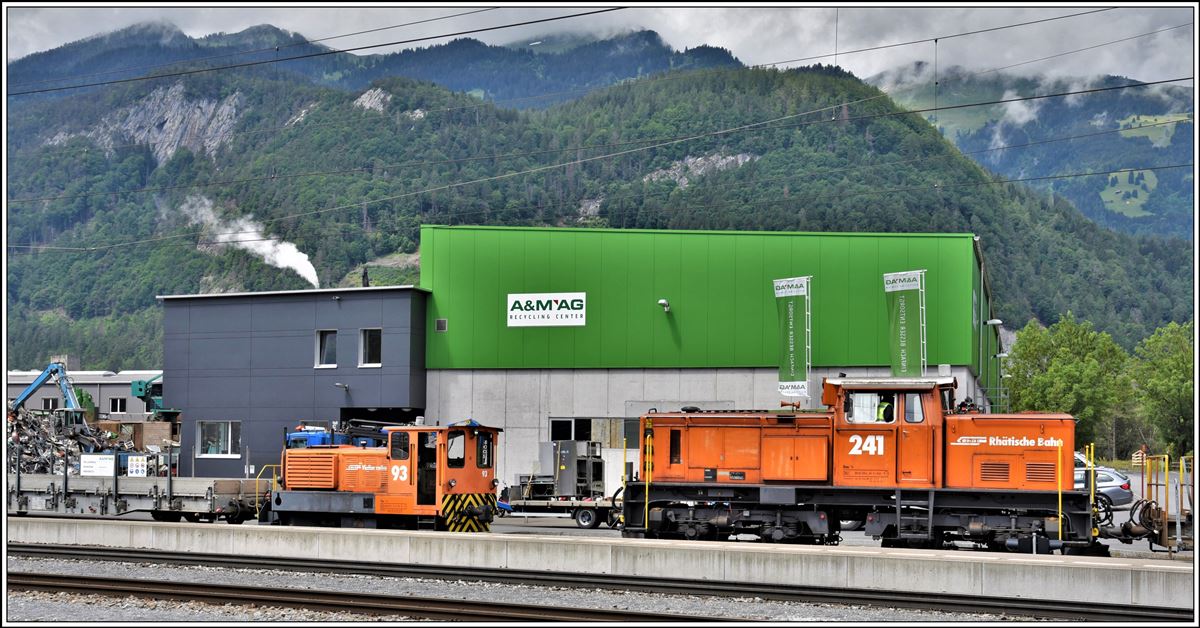 Noch sind Tm 2/2 93 und Gm 4/4 241 zuständig für den Rangierdienst in Untervaz-Trimmis. (05.06.2020)