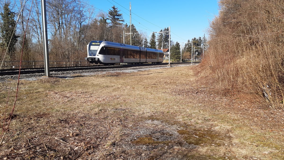 Noch vor 1982 hätte ich hier nicht stehen können, denn damals wäre mir hier der Zug über die Füsse gefahren! Seit mittlerweile 39 Jahren führt hier die Strecke über den Steinachtobelviadukt. Dieser hat der RABe 526 730 als S 3 soeben verlassen und strebt seinem Ziel St. Margrethen SG entgegen.

Handybild vom 21.02.2021 in Mörschwil, Steinachtobel