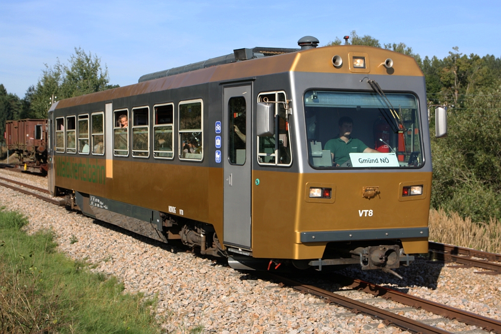 NÖVOG VT8 (ex ÖBB 5090) als P 16929 (Litschau - Gmünd) am 09.September 2023 kurz vor dem Bahnhof Alt Nagelberg.
